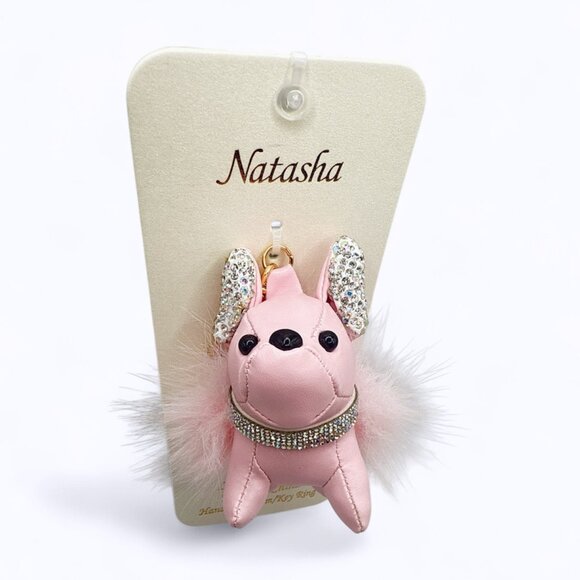NEW Natasha Handbag Charm/ Key Ring/ Key Chain - Rhinestone Pink Dog - Picture 2 of 4